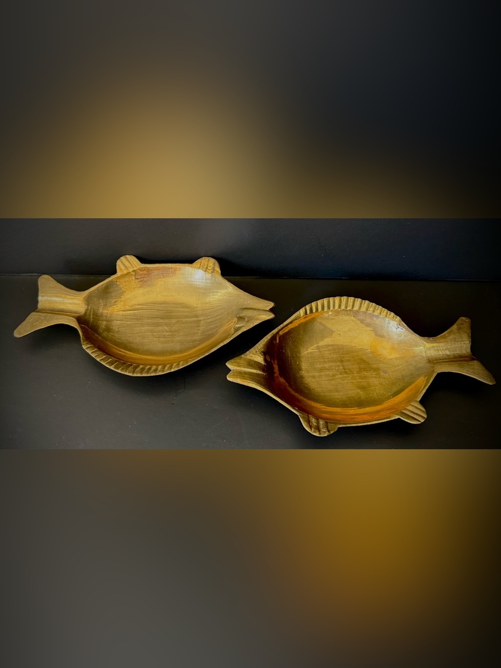Vintage Brass Fish Ashtrays – Pair of Handcrafted Fish Trinket Dishes – Mid Cent